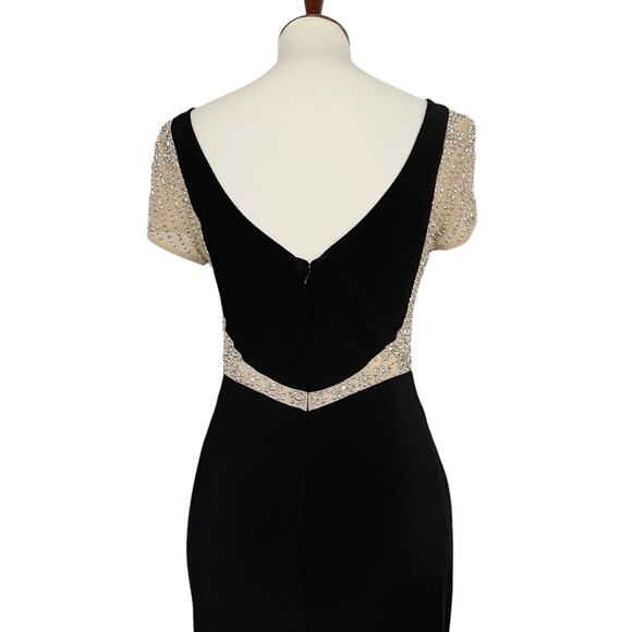 Xscape Black Short Sleeve Beaded Illusion Mesh & Jersey Gown Size‎ 2 Cocktail - Picture 6 of 10
